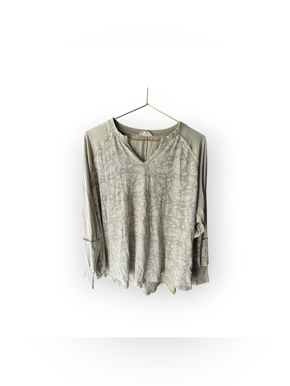 Easel boutique green Light Taupe Paisley bandana print V-Neck Women's Top